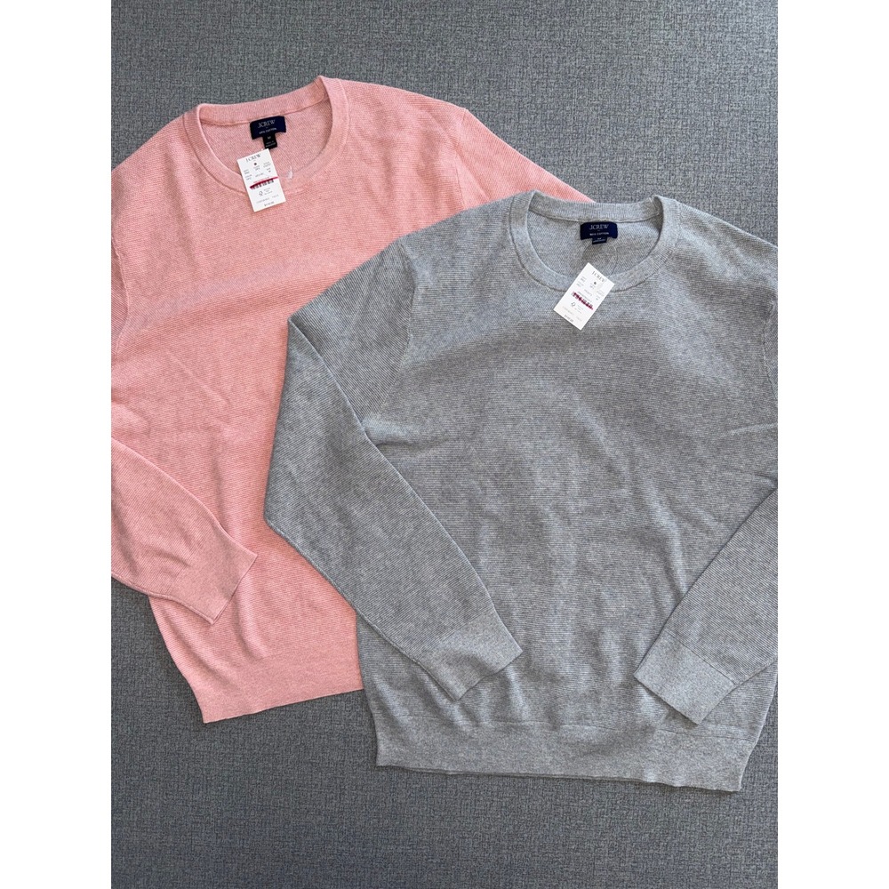 NWT Lot 2 J.Crew‎ Mens 100% Cotton Lightweight Crewneck Sweater Grey Gray Size M